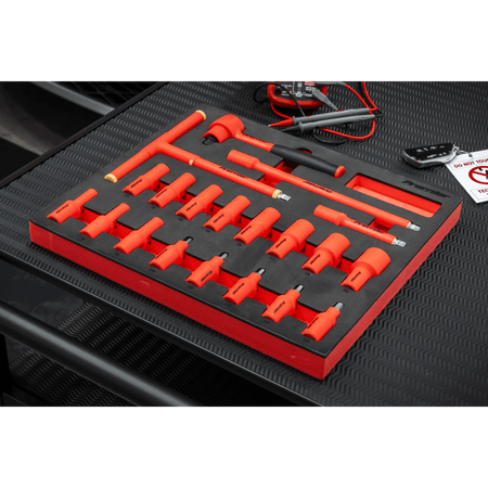 Premier Insulated Socket Set with Tool Tray 3/8"Sq Drive 20pc - VDE Approved Model No- TBTE02