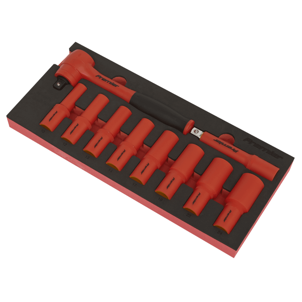 Premier Insulated Socket Set with Tool Tray 1/2"Sq Drive 10pc - VDE Approved Model No- TBTE11