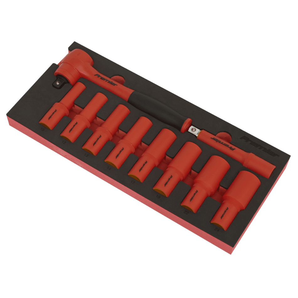 Premier Insulated Socket Set with Tool Tray 1/2"Sq Drive 10pc - VDE Approved Model No- TBTE11