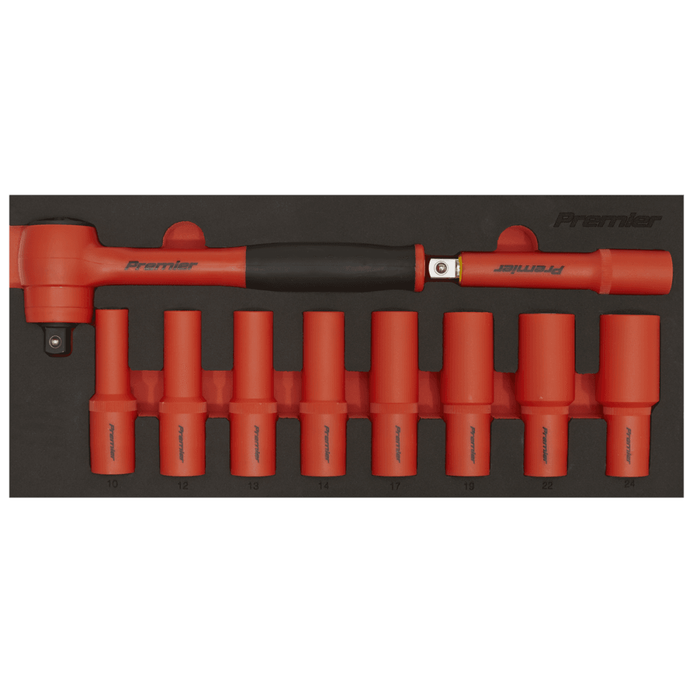 Premier Insulated Socket Set with Tool Tray 1/2"Sq Drive 10pc - VDE Approved Model No- TBTE11