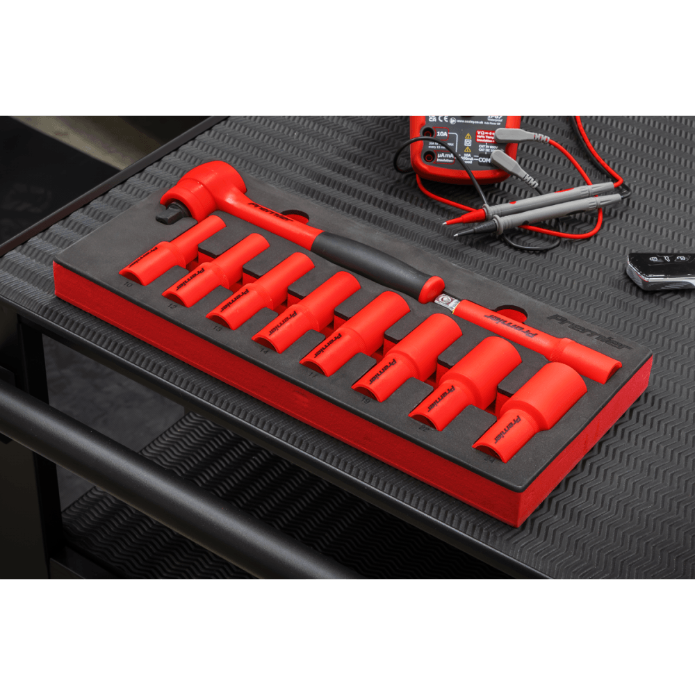 Premier Insulated Socket Set with Tool Tray 1/2"Sq Drive 10pc - VDE Approved Model No- TBTE11