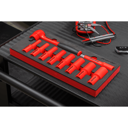 Premier Insulated Socket Set with Tool Tray 1/2"Sq Drive 10pc - VDE Approved Model No- TBTE11
