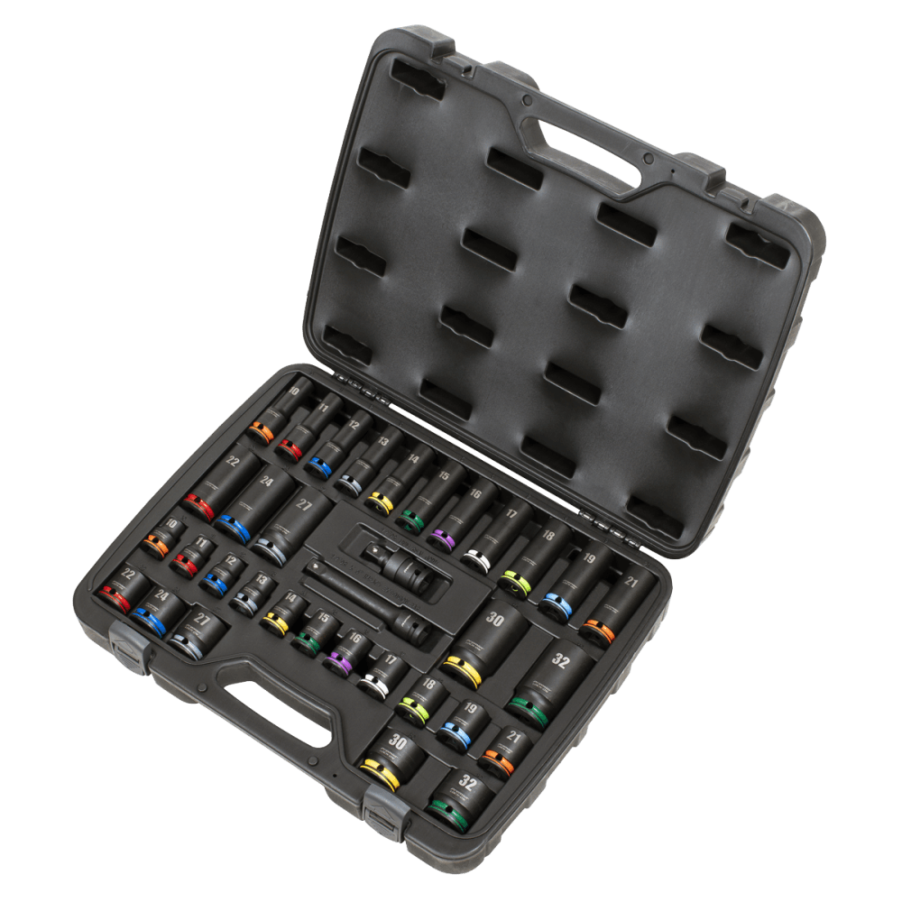Lock-On Standard & Deep Impact Socket Set 34pc 1/2"Sq Drive 6pt Metric Model No- AK5636M