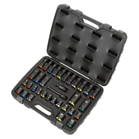 Lock-On Standard & Deep Impact Socket Set 34pc 1/2"Sq Drive 6pt Metric Model No- AK5636M