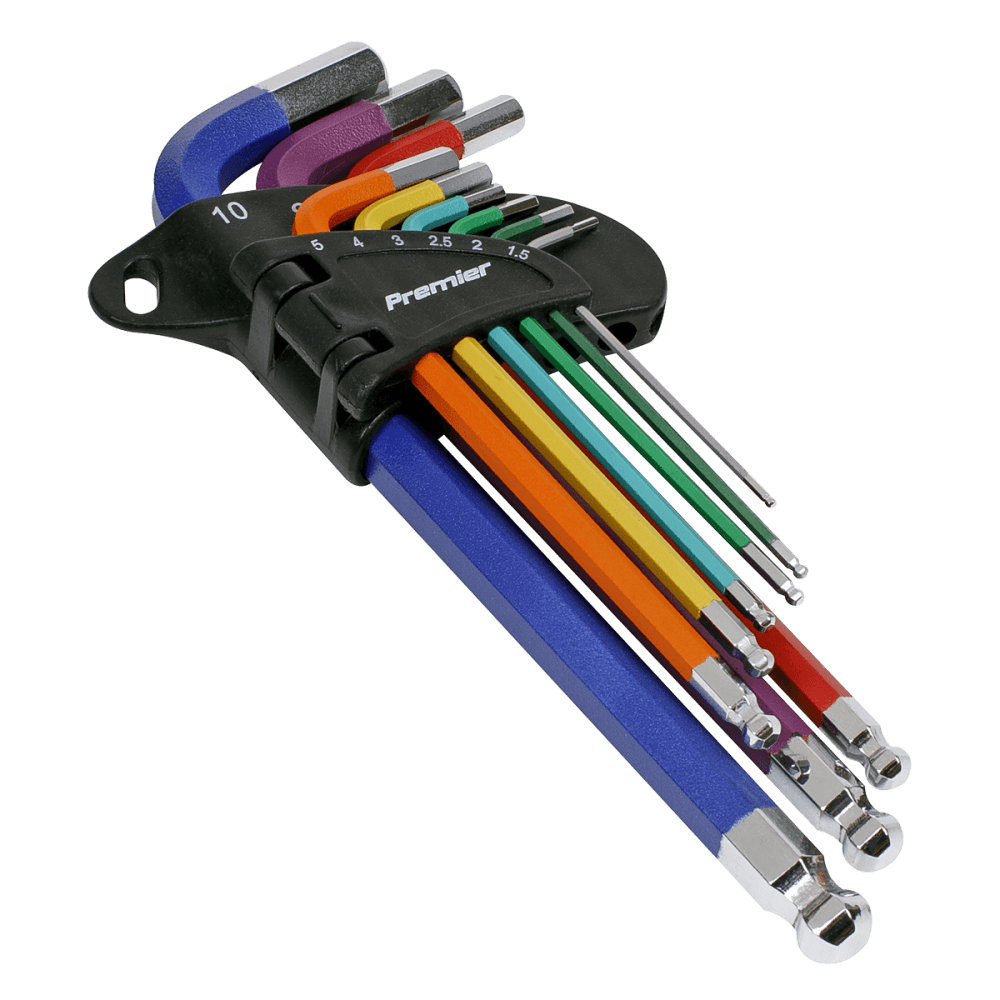 Premier Long Colour-Coded Ball-End Hex Key Set 9pc - Display Box of 10 Model No- AK7190DB