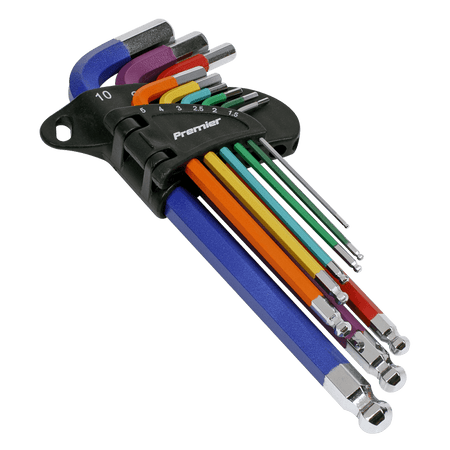 Premier Long Colour-Coded Ball-End Hex Key Set 9pc - Display Box of 10 Model No- AK7190DB