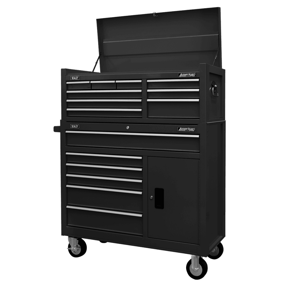 American PRO® Topchest & Rollcab Combination 15 Drawer - Black : Model No- AP41STACKB