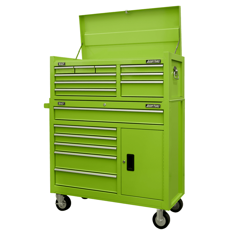 American PRO® Topchest & Rollcab Combination 15 Drawer - Green : Model No- AP41STACKHV