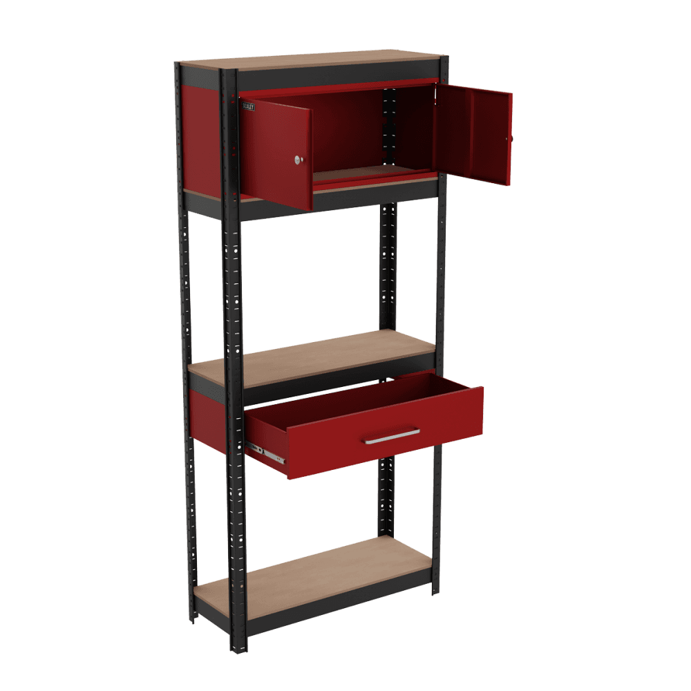 Shelving Unit 4-Tier with Cupboard & Drawer Model No- AP830R