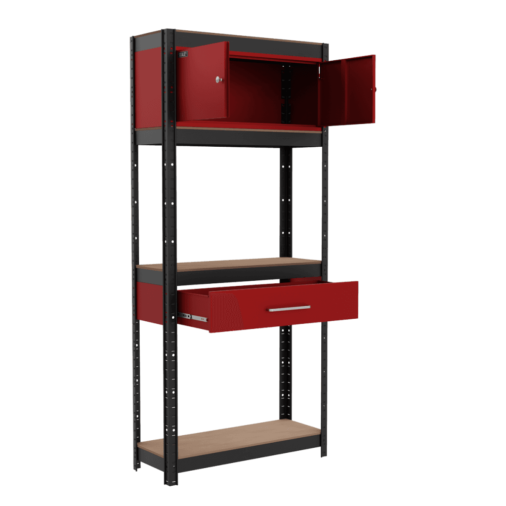Shelving Unit 4-Tier with Cupboard & Drawer Model No- AP830R