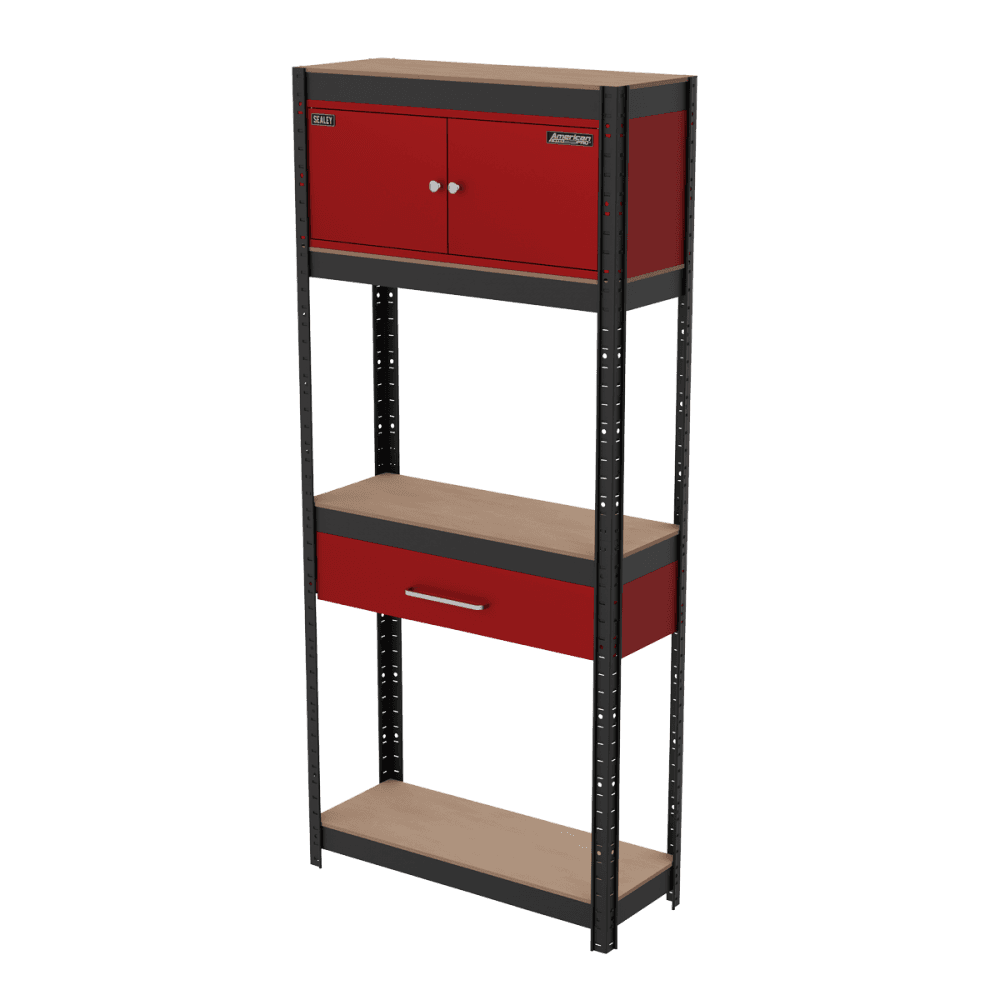 Shelving Unit 4-Tier with Cupboard & Drawer Model No- AP830R