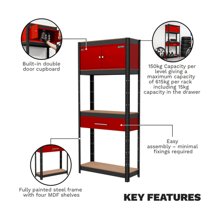 Shelving Unit 4-Tier with Cupboard & Drawer Model No- AP830R