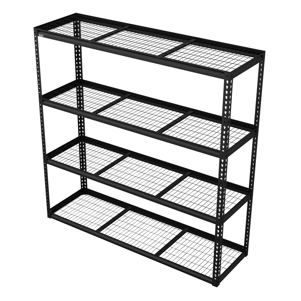 Heavy-Duty Modular Racking Unit with 4 Mesh Shelves 300kg Capacity Per Level 1830mm Model No- APMR1
