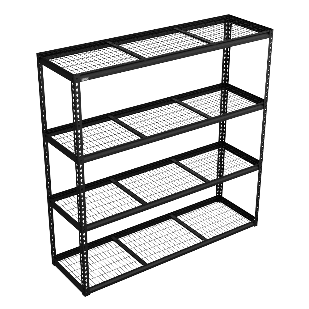 Heavy-Duty Modular Racking Unit with 4 Mesh Shelves 300kg Capacity Per Level 1830mm Model No- APMR1