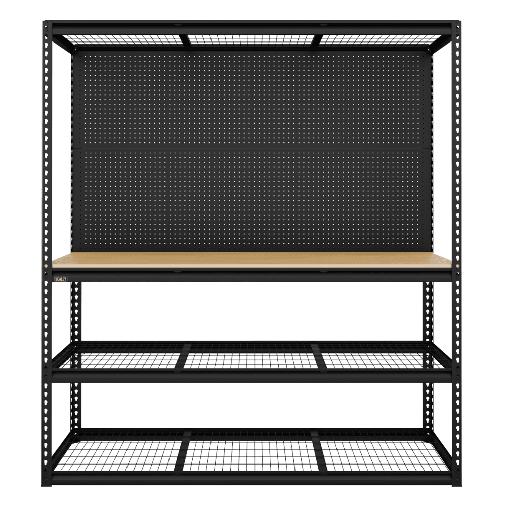 Heavy-Duty Modular Workbench with Racking & Pegboard 1820mm 300kg Capacity Per Level Model No- APMWB1