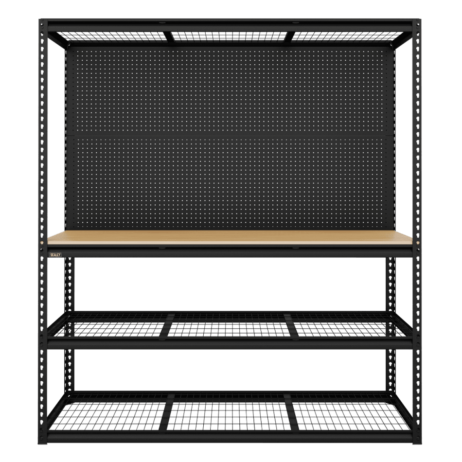 Heavy-Duty Modular Workbench with Racking & Pegboard 1820mm 300kg Capacity Per Level Model No- APMWB1