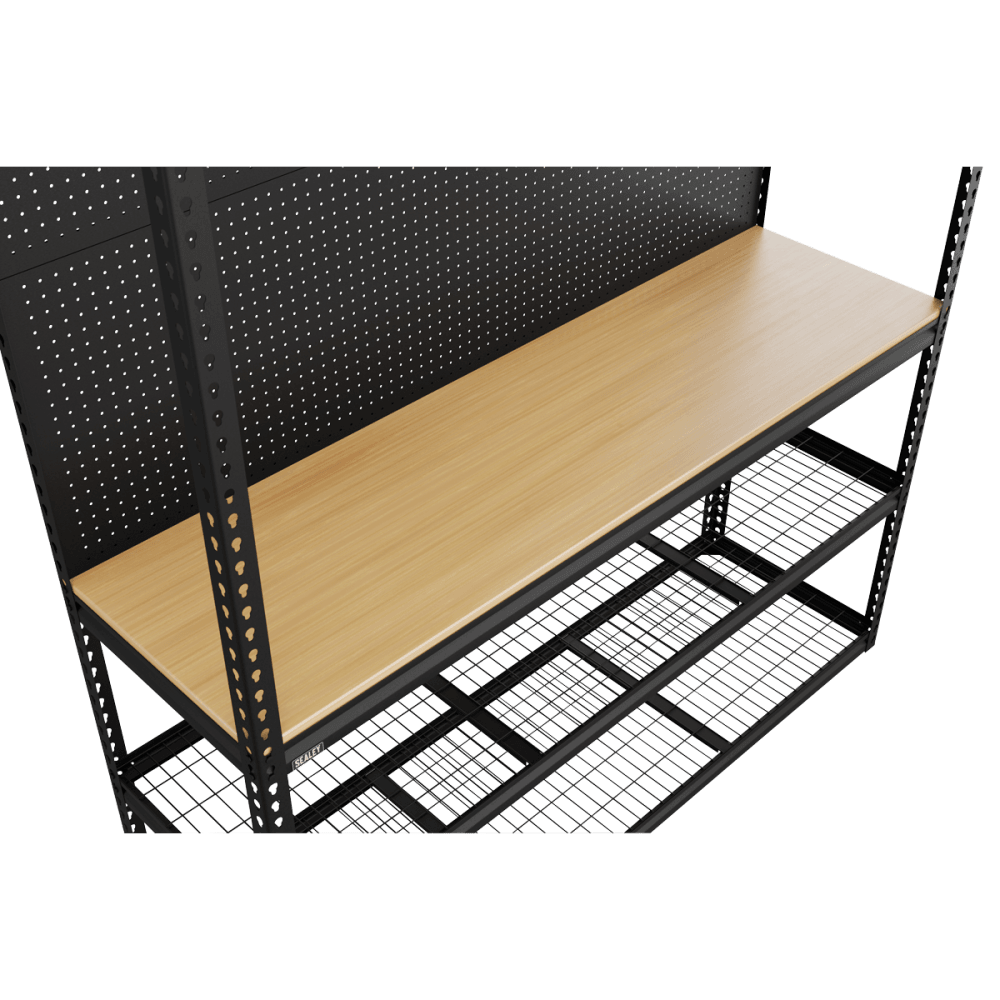 Heavy-Duty Modular Workbench with Racking & Pegboard 1820mm 300kg Capacity Per Level Model No- APMWB1