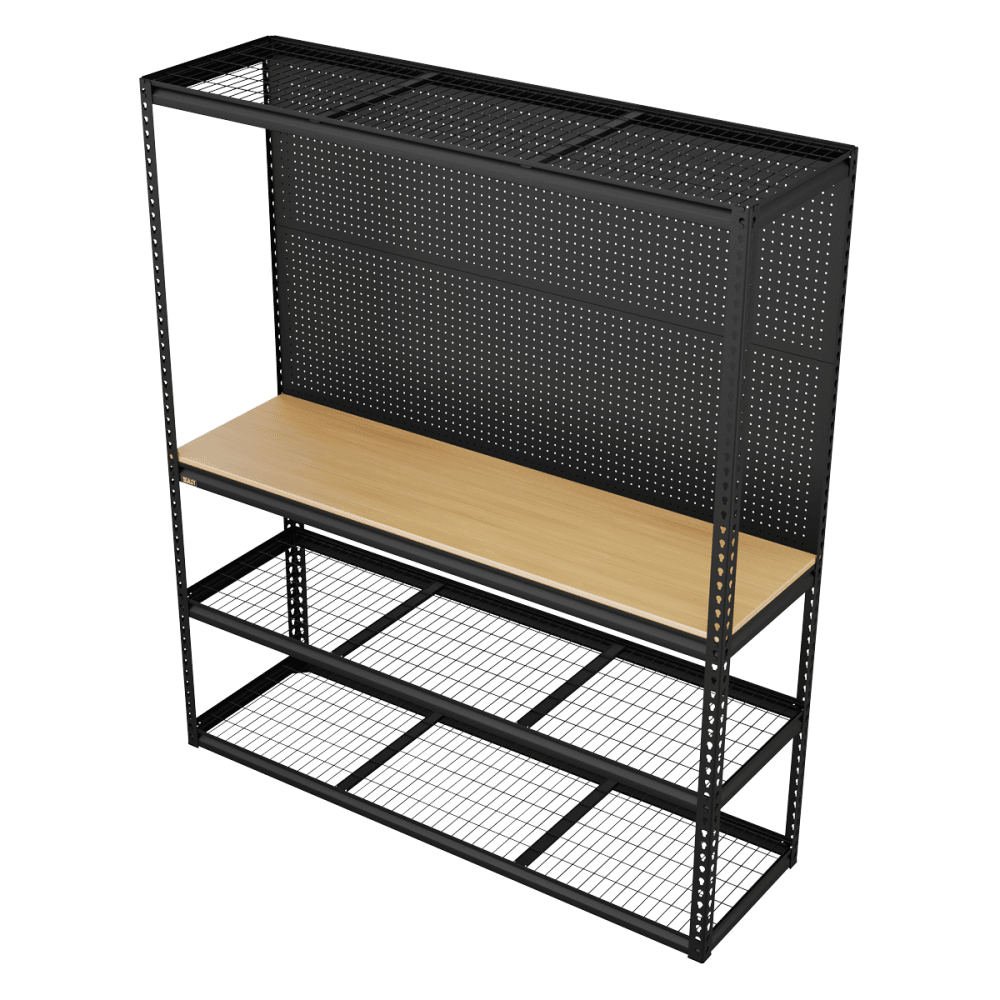 Heavy-Duty Modular Workbench with Racking & Pegboard 1820mm 300kg Capacity Per Level Model No- APMWB1