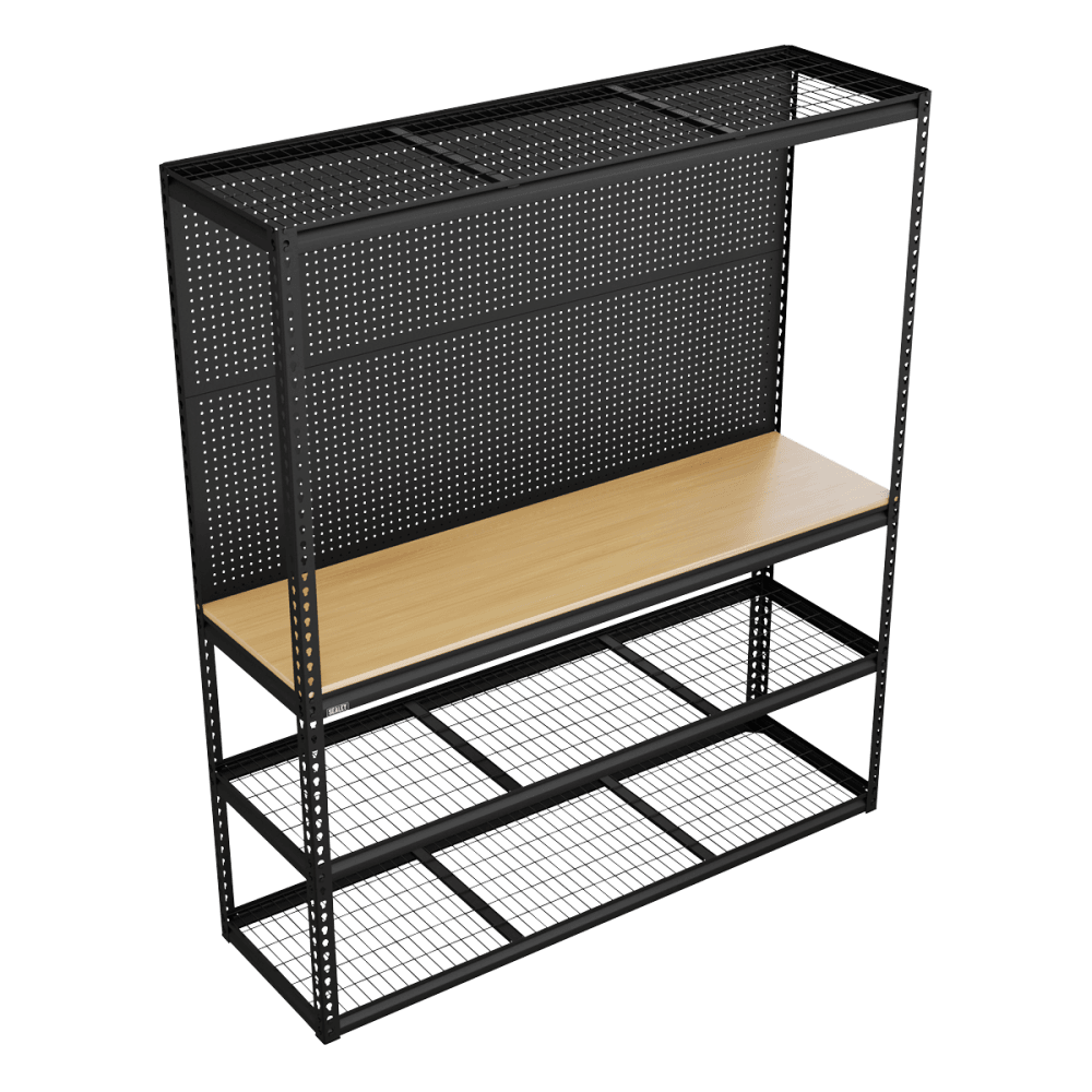 Heavy-Duty Modular Workbench with Racking & Pegboard 1820mm 300kg Capacity Per Level Model No- APMWB1