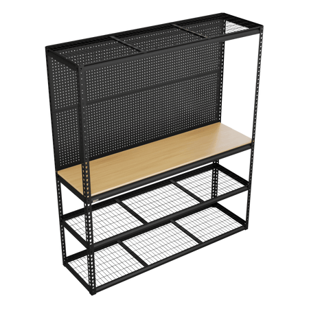 Heavy-Duty Modular Workbench with Racking & Pegboard 1820mm 300kg Capacity Per Level Model No- APMWB1