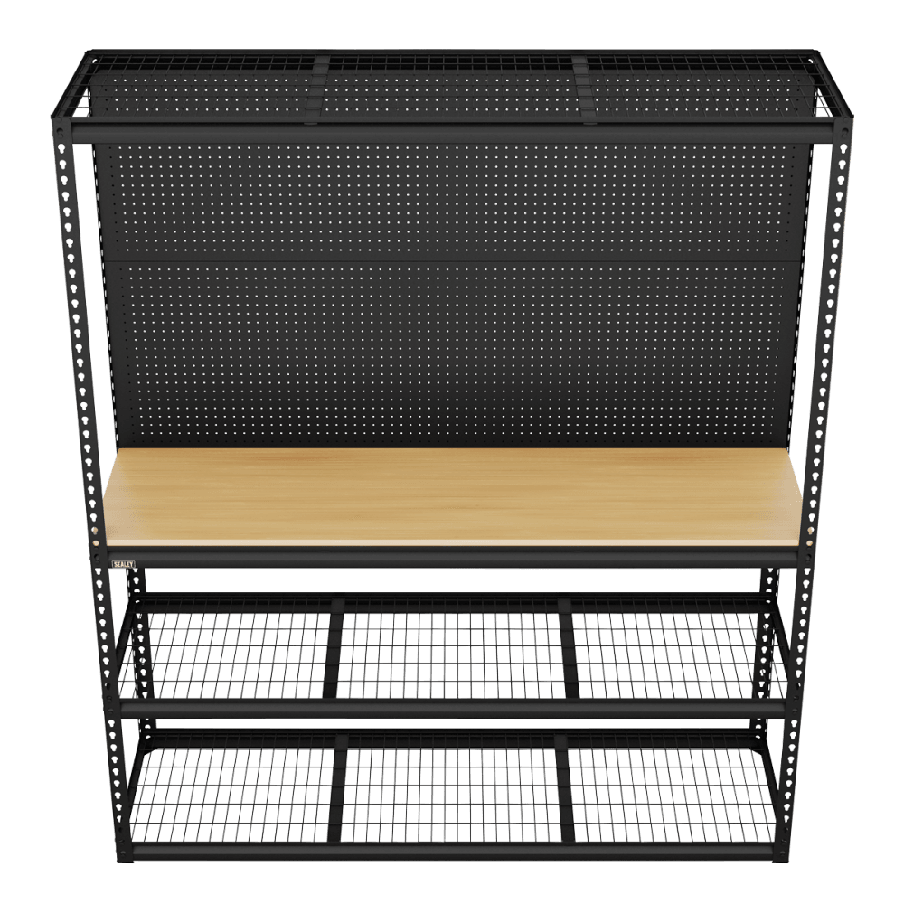Heavy-Duty Modular Workbench with Racking & Pegboard 1820mm 300kg Capacity Per Level Model No- APMWB1