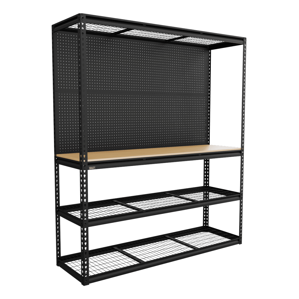 Heavy-Duty Modular Workbench with Racking & Pegboard 1820mm 300kg Capacity Per Level Model No- APMWB1