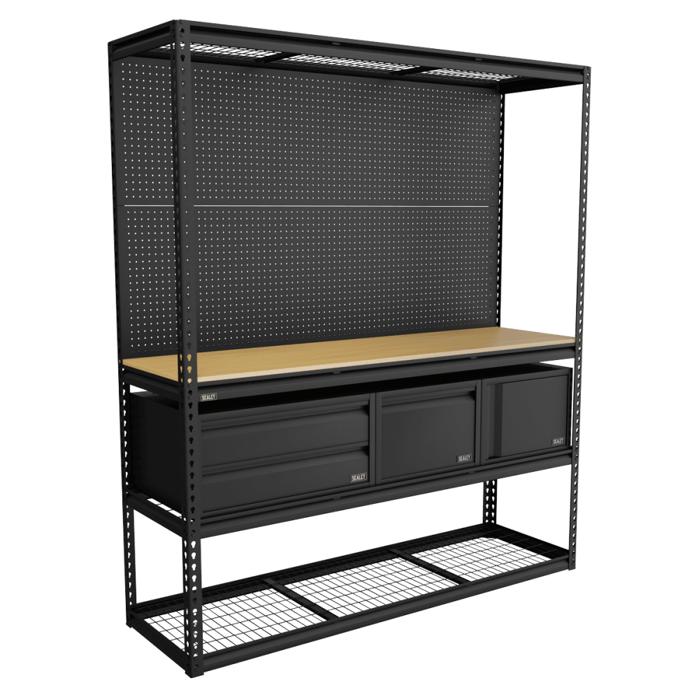 Heavy-Duty Modular Workbench & Racking Kit with 3 Storage Units Model No- APMWBCOMBO1