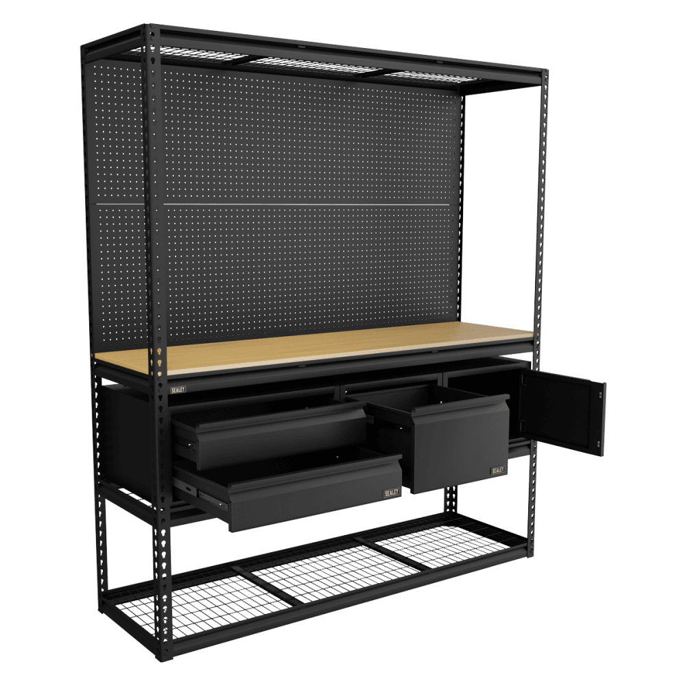 Heavy-Duty Modular Workbench & Racking Kit with 3 Storage Units Model No- APMWBCOMBO1