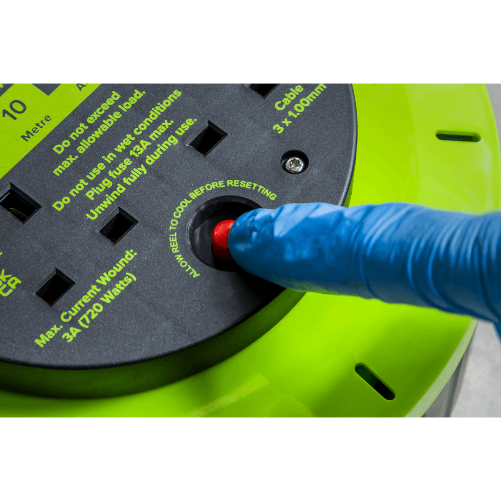 10m Cassette Type Cable Reel with Thermal Trip 2 x 230V & 2 x USB - Hi-Vis Green Model No- BCR10G