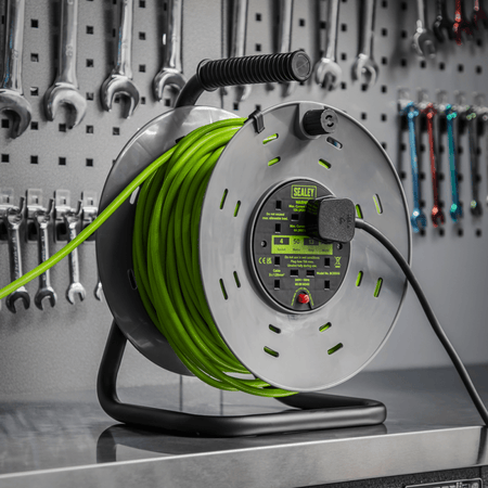 50m Cable Reel with Thermal Trip 4 x 230V - Hi-Vis Green Model No- BCR50G