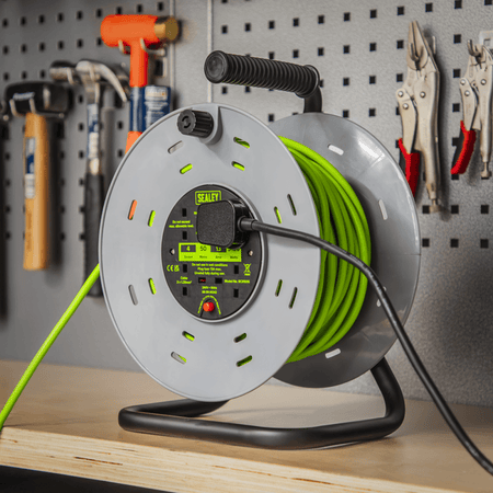50m Cable Reel with Thermal Trip 4 x 230V - Hi-Vis Green Model No- BCR50G