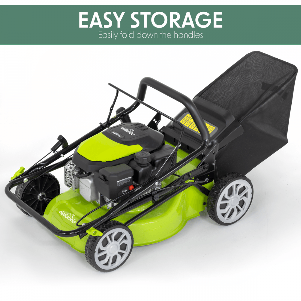Dellonda Hand-Propelled Petrol Lawnmower Grass Cutter, 127cc 16"/41cm 4-Stroke Model No- DG100