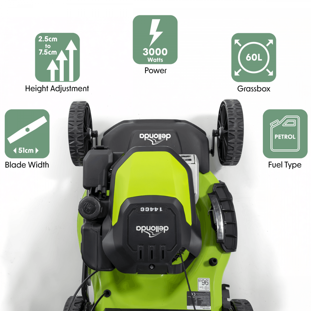 Dellonda Self-Propelled Petrol Lawnmower Grass Cutter with Height Adjustment & Grass Bag 144cc 18"/46cm 4-Stroke Engine Model No- DG101