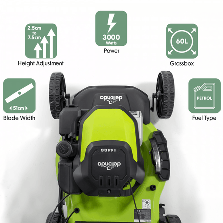 Dellonda Self-Propelled Petrol Lawnmower Grass Cutter with Height Adjustment & Grass Bag 144cc 18"/46cm 4-Stroke Engine Model No- DG101