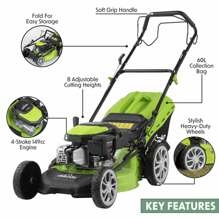 Dellonda Self-Propelled Petrol Lawnmower Grass Cutter with Height Adjustment & Grass Bag 144cc 18"/46cm 4-Stroke Engine Model No- DG101