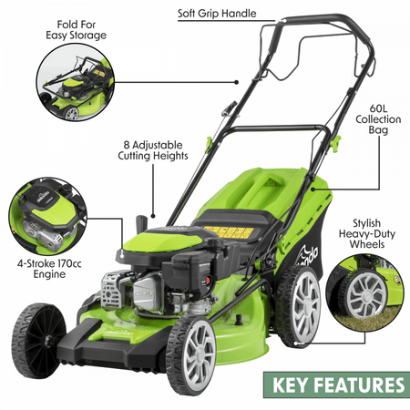 Dellonda Self-Propelled Petrol Lawnmower Grass Cutter with Height Adjustment & Grass Bag 170cc 20"/51cm 4-Stroke Engine Model No- DG102