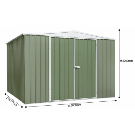 Dellonda Galvanized Steel Storage Shed with Apex Style Roof 300 x 300 x 220cm - Green Model No- DG116