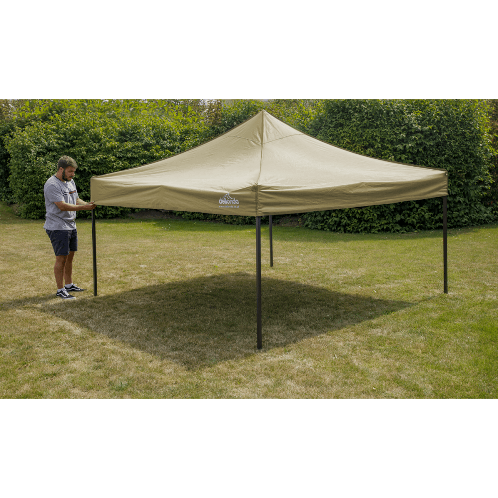 Dellonda Premium 2x2m Pop-Up Gazebo, Heavy Duty, PVC Coated, Water Resistant Fabric, Supplied with Carry Bag, Rope, Stakes & Weight Bags - Beige Canopy Model No- DG126
