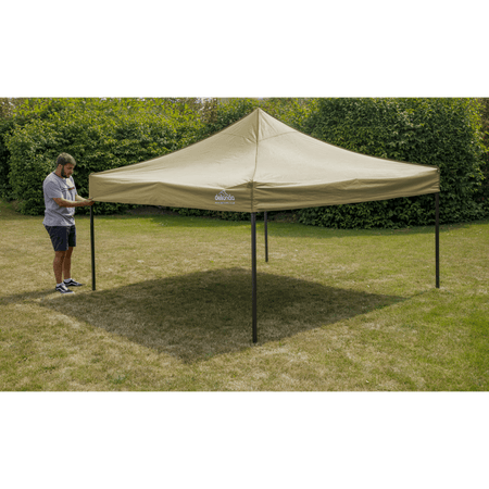 Dellonda Premium 2x2m Pop-Up Gazebo, Heavy Duty, PVC Coated, Water Resistant Fabric, Supplied with Carry Bag, Rope, Stakes & Weight Bags - Beige Canopy Model No- DG126