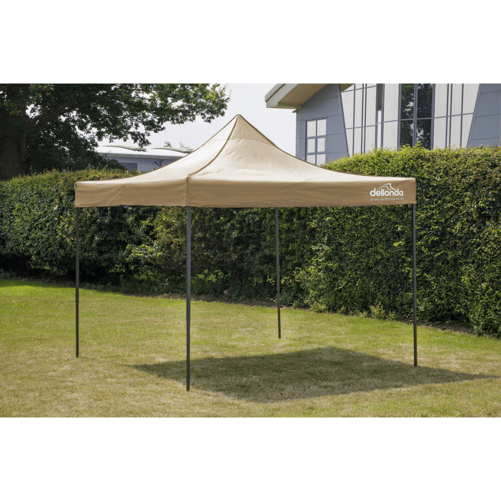 Dellonda Premium 2x2m Pop-Up Gazebo, Heavy Duty, PVC Coated, Water Resistant Fabric, Supplied with Carry Bag, Rope, Stakes & Weight Bags - Beige Canopy Model No- DG126