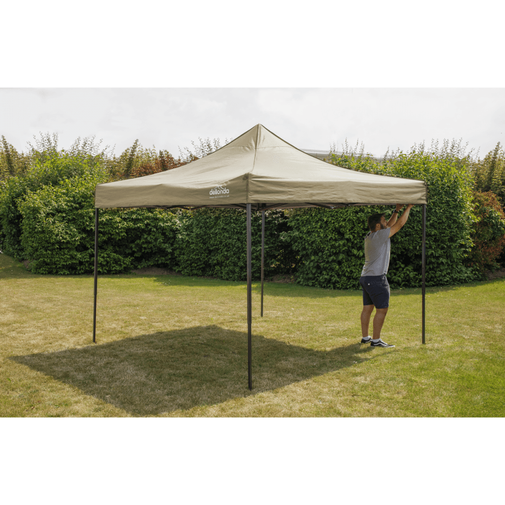 Dellonda Premium 2x2m Pop-Up Gazebo, Heavy Duty, PVC Coated, Water Resistant Fabric, Supplied with Carry Bag, Rope, Stakes & Weight Bags - Beige Canopy Model No- DG126