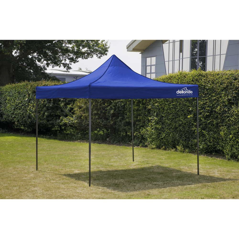 Dellonda Premium 2x2m Pop-Up Gazebo, Heavy Duty, PVC Coated, Water Resistant Fabric, Supplied with Carry Bag, Rope, Stakes & Weight Bags - Blue Canopy Model No- DG127