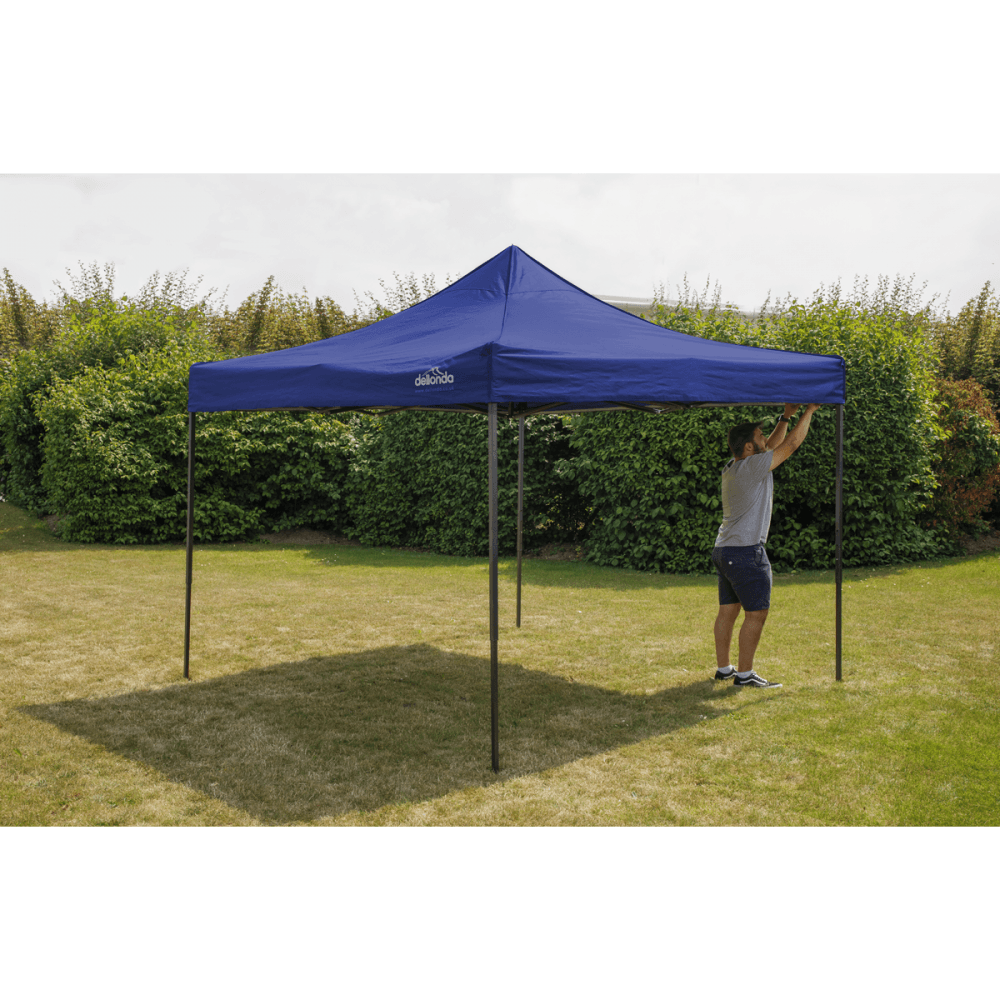 Dellonda Premium 2x2m Pop-Up Gazebo, Heavy Duty, PVC Coated, Water Resistant Fabric, Supplied with Carry Bag, Rope, Stakes & Weight Bags - Blue Canopy Model No- DG127