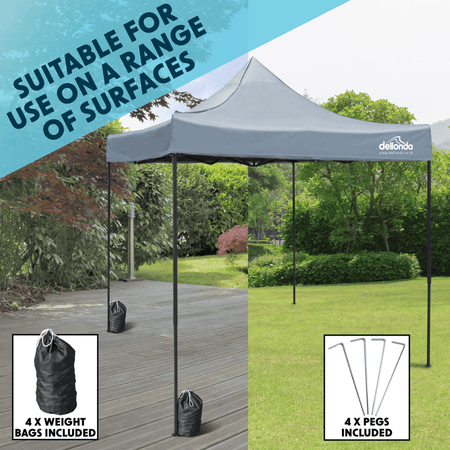 Dellonda Premium 2 x 2m Pop-Up Gazebo, Heavy Duty, PVC Coated, Water-Resistant Fabric, Supplied with Carry Bag, Rope, Stakes & Weight Bags - Grey Canopy : Model No- DG129