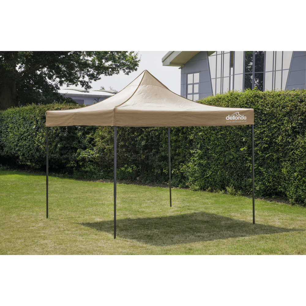Dellonda Premium 3 x 3m Pop-Up Gazebo, PVC Coated, Water Resistant Fabric, Supplied with Carry Bag, Rope, Stakes & Weight Bags - Beige Canopy Model No- DG130