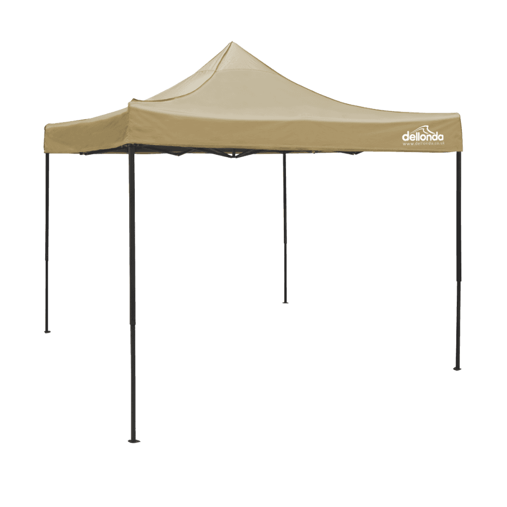 Dellonda Premium 3 x 3m Pop-Up Gazebo, PVC Coated, Water Resistant Fabric, Supplied with Carry Bag, Rope, Stakes & Weight Bags - Beige Canopy Model No- DG130