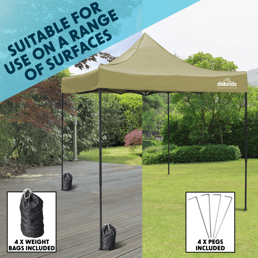 Dellonda Premium 3 x 3m Pop-Up Gazebo, PVC Coated, Water Resistant Fabric, Supplied with Carry Bag, Rope, Stakes & Weight Bags - Beige Canopy Model No- DG130