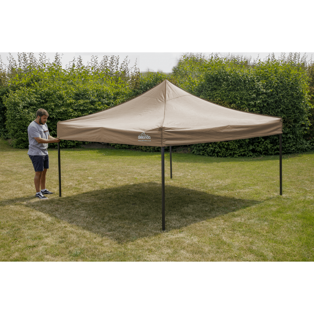 Dellonda Premium 3 x 3m Pop-Up Gazebo, PVC Coated, Water Resistant Fabric, Supplied with Carry Bag, Rope, Stakes & Weight Bags - Beige Canopy Model No- DG130
