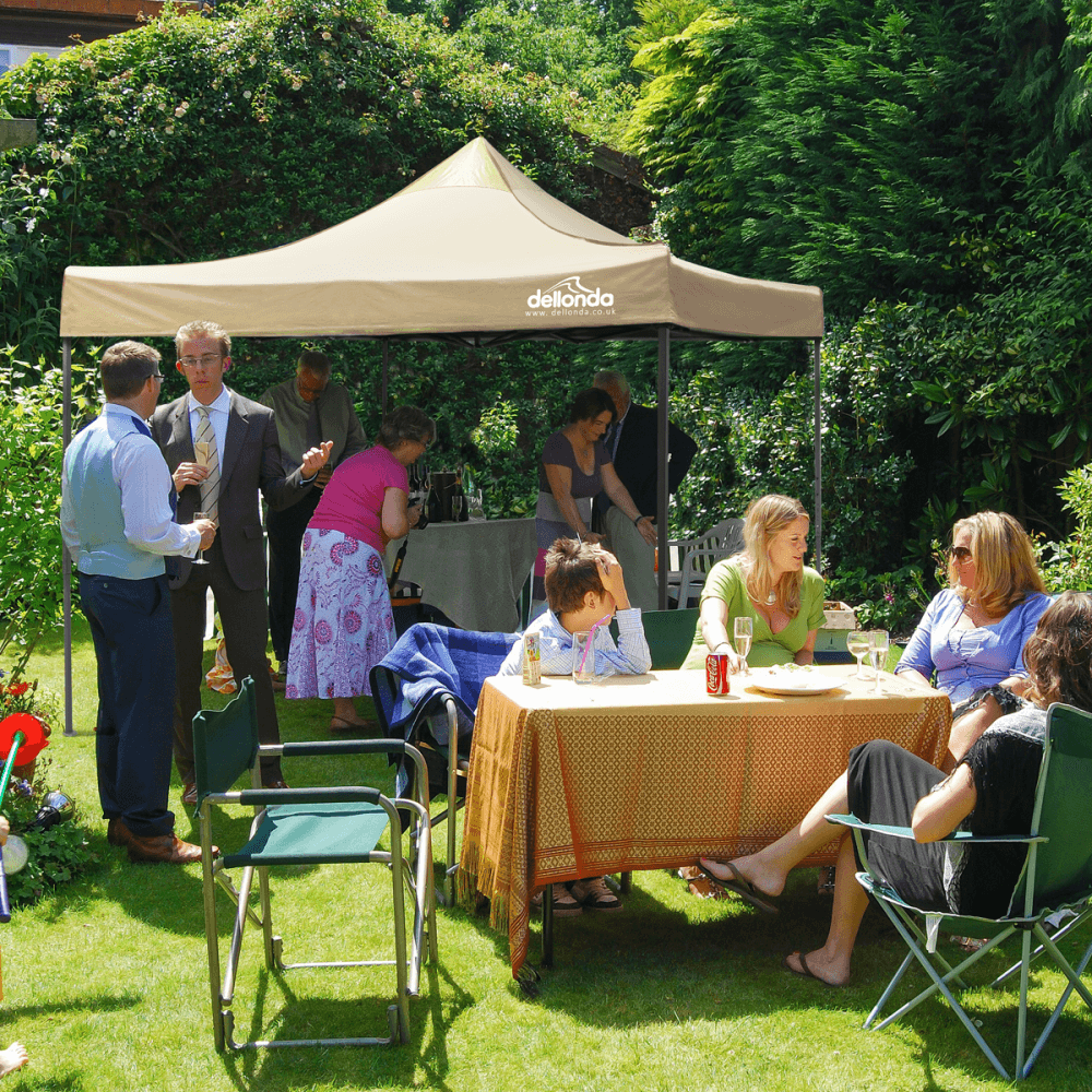 Dellonda Premium 3 x 3m Pop-Up Gazebo, PVC Coated, Water Resistant Fabric, Supplied with Carry Bag, Rope, Stakes & Weight Bags - Beige Canopy Model No- DG130