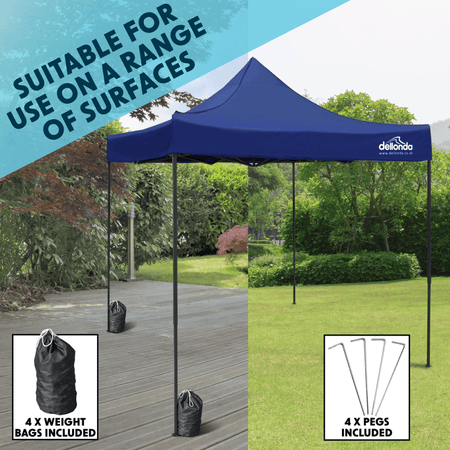Dellonda Premium 3 x 3m Pop-Up Gazebo, PVC Coated, Water Resistant Fabric, Supplied with Carry Bag, Rope, Stakes & Weight Bags - Blue Canopy Model No- DG131